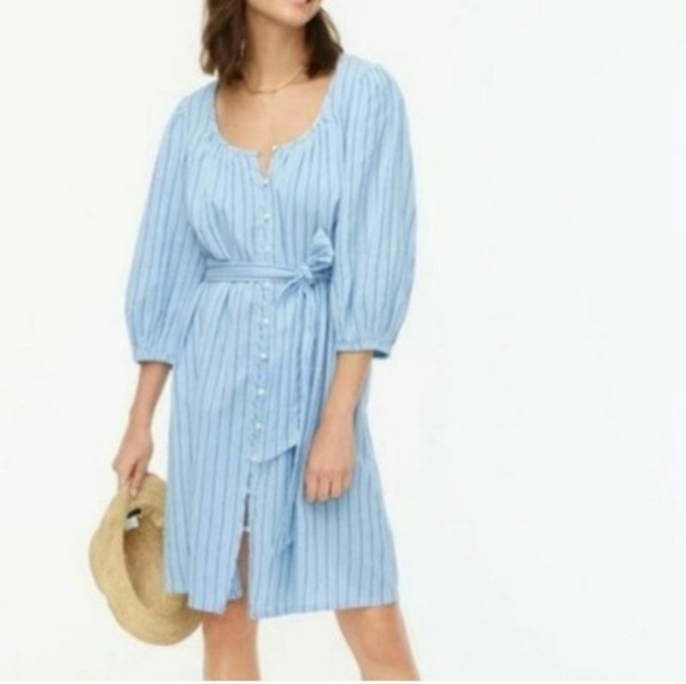 Women's J. Crew‎ Balloon Sleeve 100% Cotton Striped Midi Dress, Size Medium